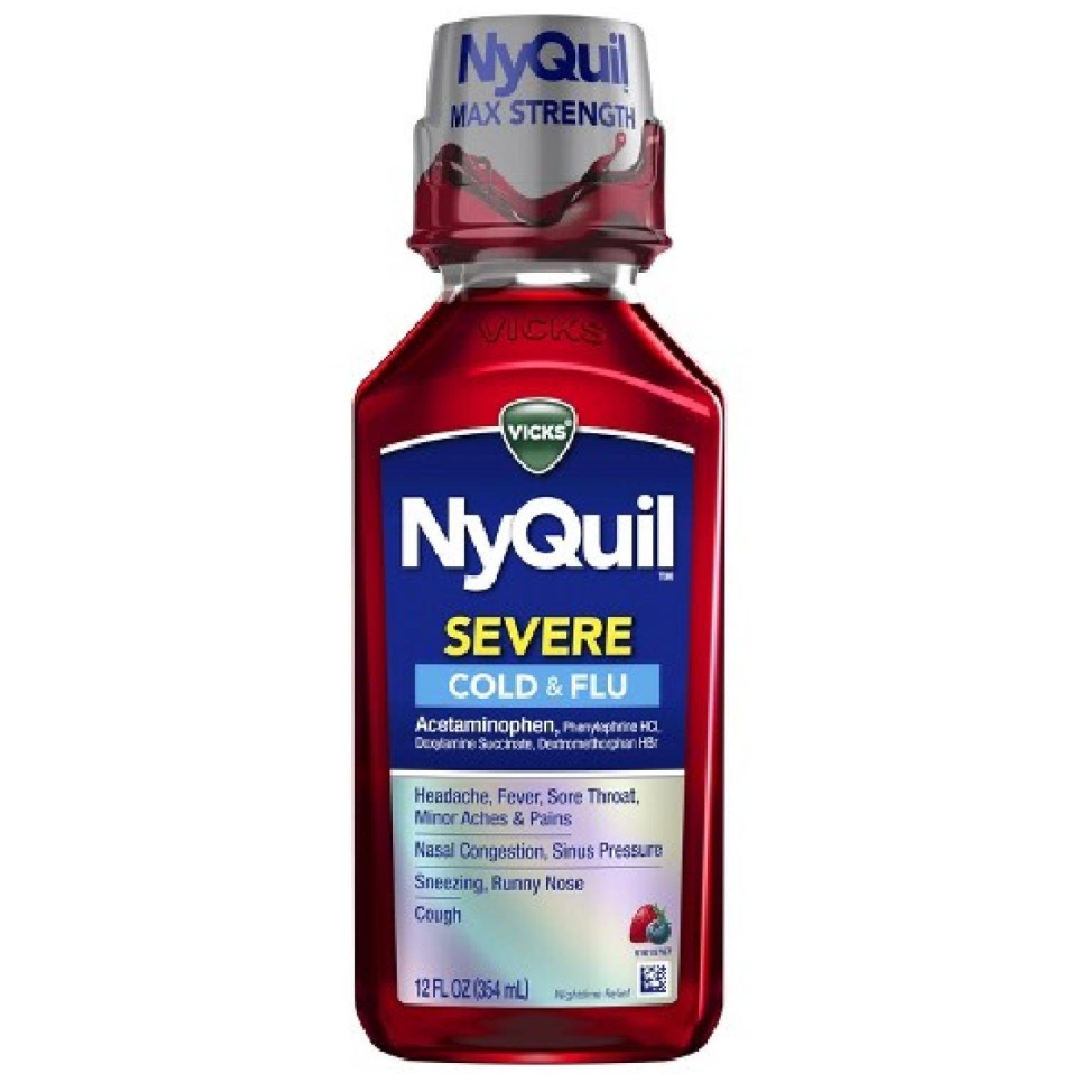 NyQuil Severe Cold and Flu Liquid — 354ml Bottle | CMC Pharmacy Cabo Delivery in Cabo NyQuil Severe Cold and Flu Liquid - CMC Pharmacy Cabo delivery