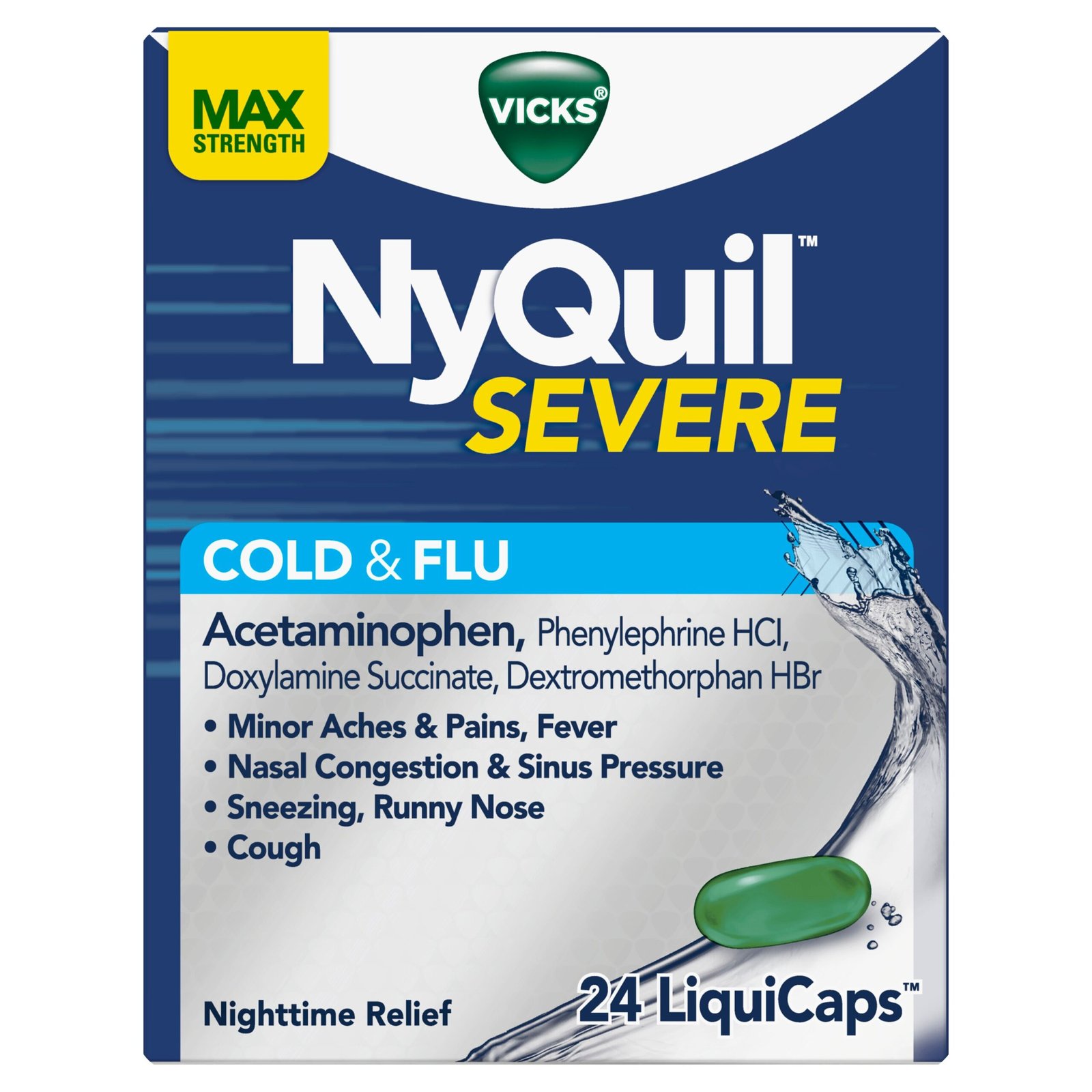 NyQuil Severe Cold & Flu — 24 LiquiCaps | CMC Pharmacy Cabo Delivery in Cabo NyQuil Severe Cold & Flu 24 LiquiCaps - CMC Pharmacy Cabo