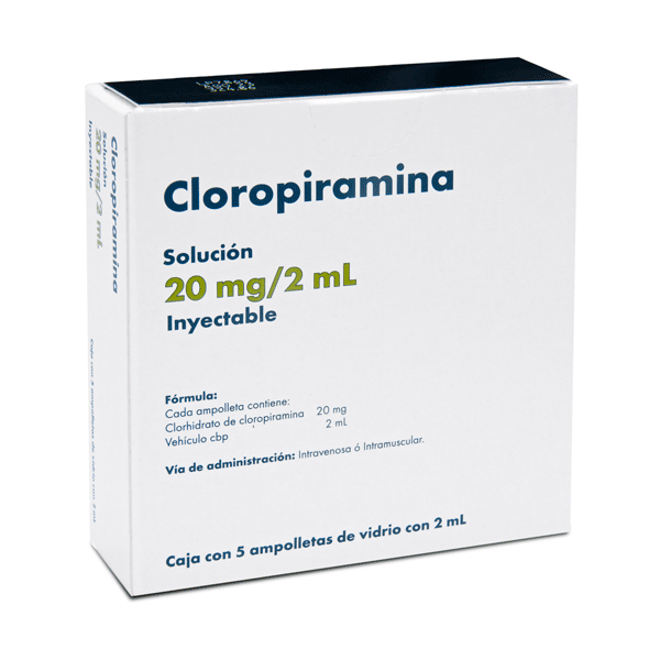 CHLOROPYRAMINE 20MG/2ML INJECTABLE SOLUTION 5 AMPOULES | CMC Pharmacy Cabo Delivery in Cabo CHLOROPYRAMINE 20MG/2ML INJECTABLE SOLUTION 5 AMPOULES