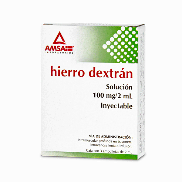 Iron Dextran 100mg/2ml Injectable Solution 3 Ampoules | CMC Pharmacy Cabo Delivery in Cabo Iron Dextran 100mg/2ml Injectable Solution 3 Ampoules
