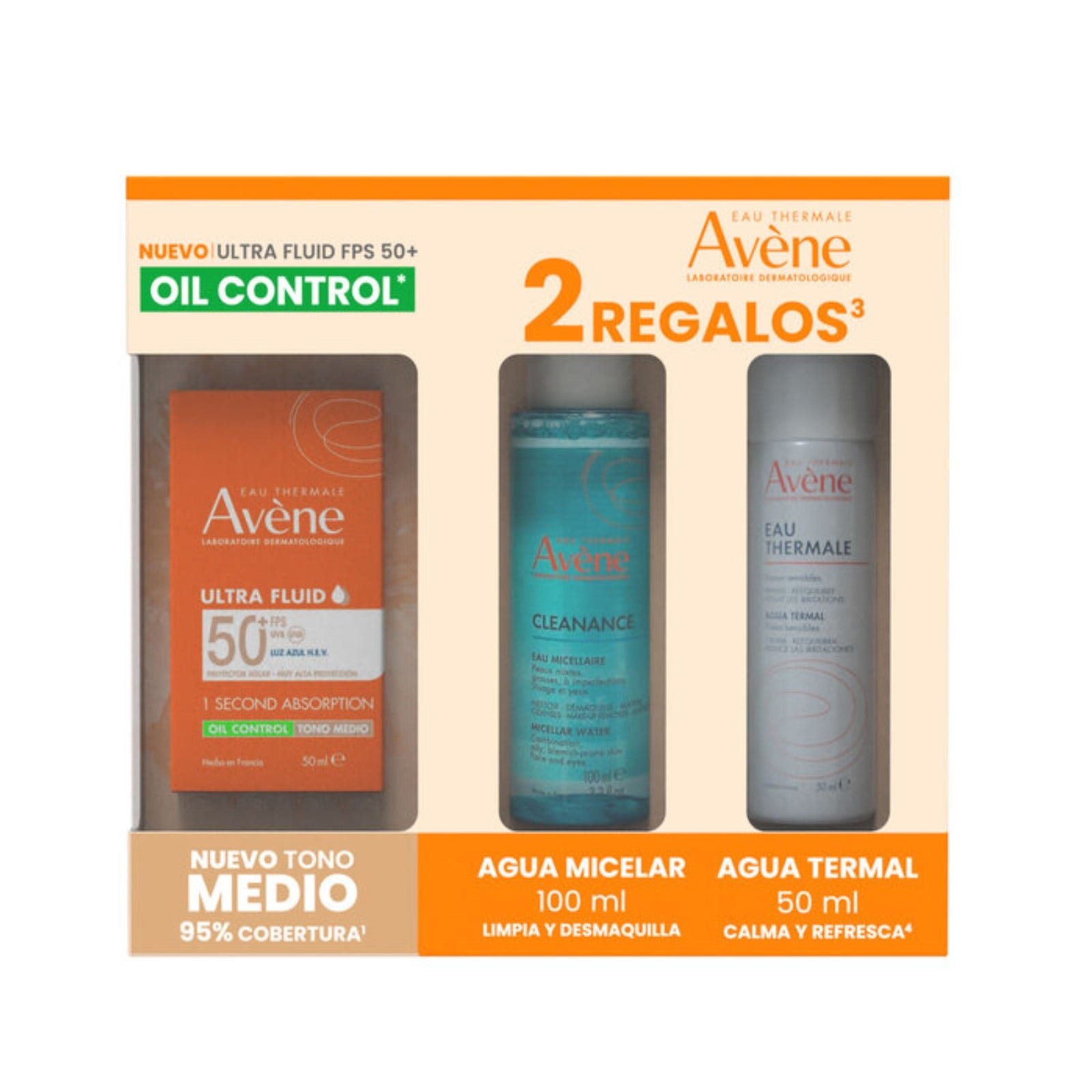 Avene Kit Sunscreen Ultra Fluid Oil Control Light 50Ml + Micellar Water 100Ml + Water Termal 50Ml | CMC Pharmacy Cabo Delivery in Cabo Avene Kit Sunscreen Ultra Fluid Oil Control Light 50Ml + Micellar Water 100Ml + Water Termal 50Ml