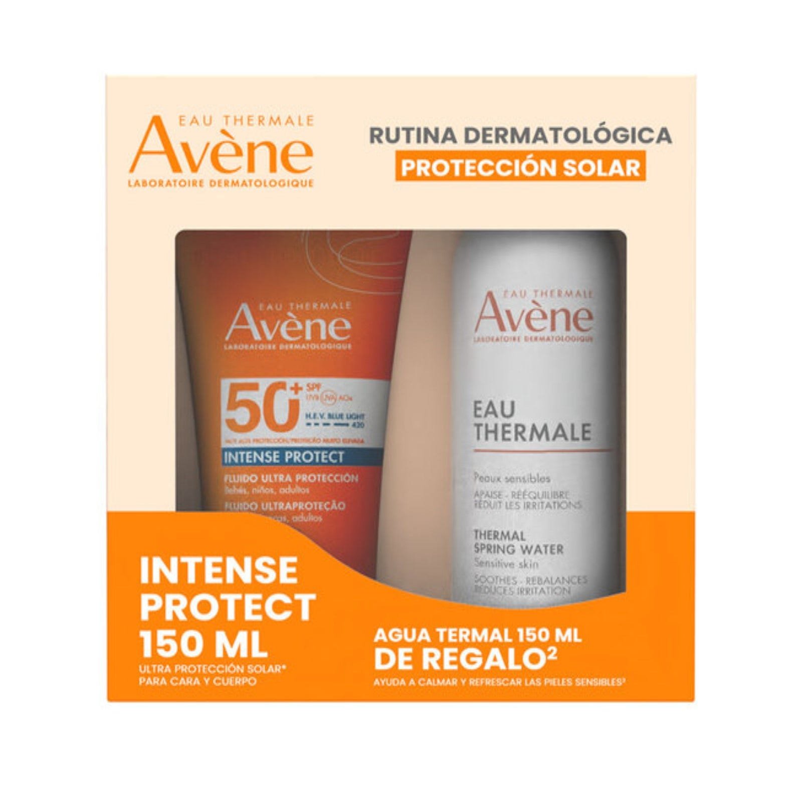 Avene Kit Sunscreen Intense Protect 50+ 150Ml + Water Termal Avene 150Ml | CMC Pharmacy Cabo Delivery in Cabo Avene Kit Sunscreen Intense Protect 50+ 150Ml + Water Termal Avene 150Ml