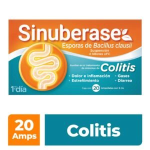 Sinuberase Probiotics in Suspension Bacillus Clausii 4 Billion CFU 20 Ampoules 5 ml. Relief Prolongado Desde Raíz for Colitis