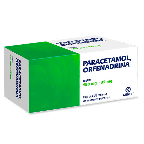 PARACETAMOL/ORPHENADRINE 450MG/35MG 50 TABLETS | CMC Pharmacy Cabo Delivery in Cabo PARACETAMOL/ORPHENADRINE 450MG/35MG 50 TABLETS