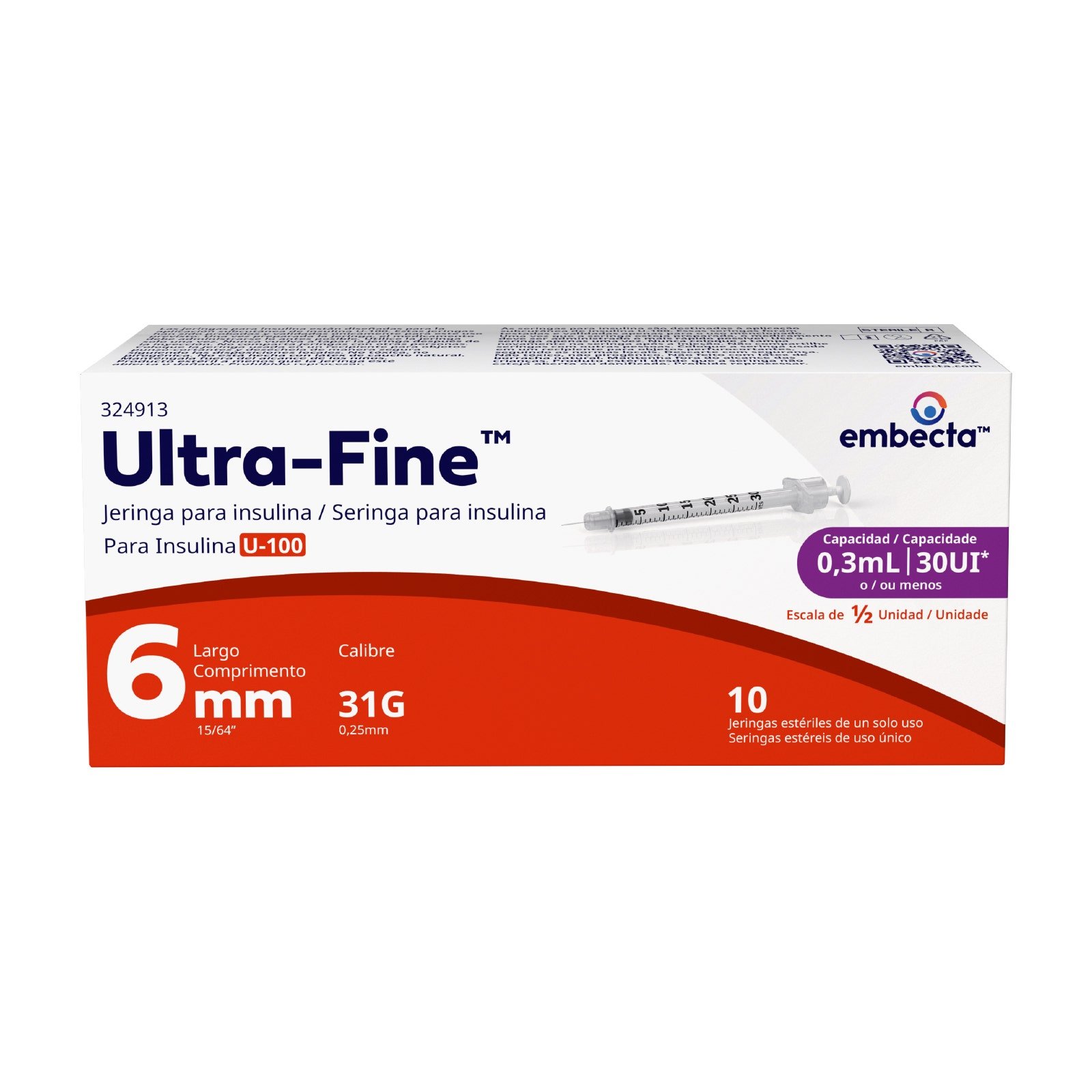 Ultra-Fine™ Syringe 6mm 31G 0.3mL 10 Pieces | CMC Pharmacy Cabo Delivery in Cabo Ultra-Fine™ Syringe 6mm 31G 0.3mL 10 Pieces