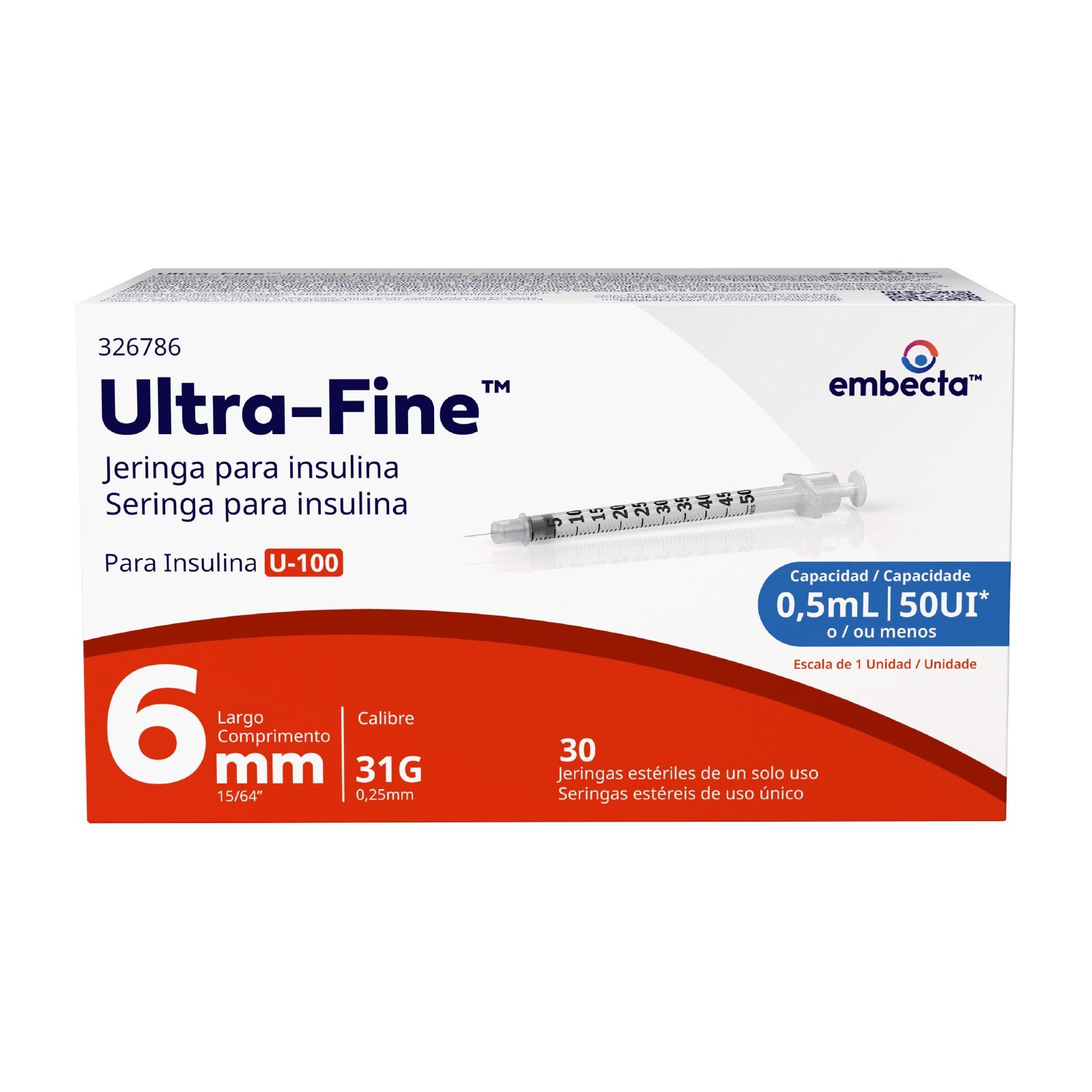 Ultra-Fine™ Syringe 6mm 31G 0.5mL 30 Pieces | CMC Pharmacy Cabo Delivery in Cabo Ultra-Fine™ Syringe 6mm 31G 0.5mL 30 Pieces