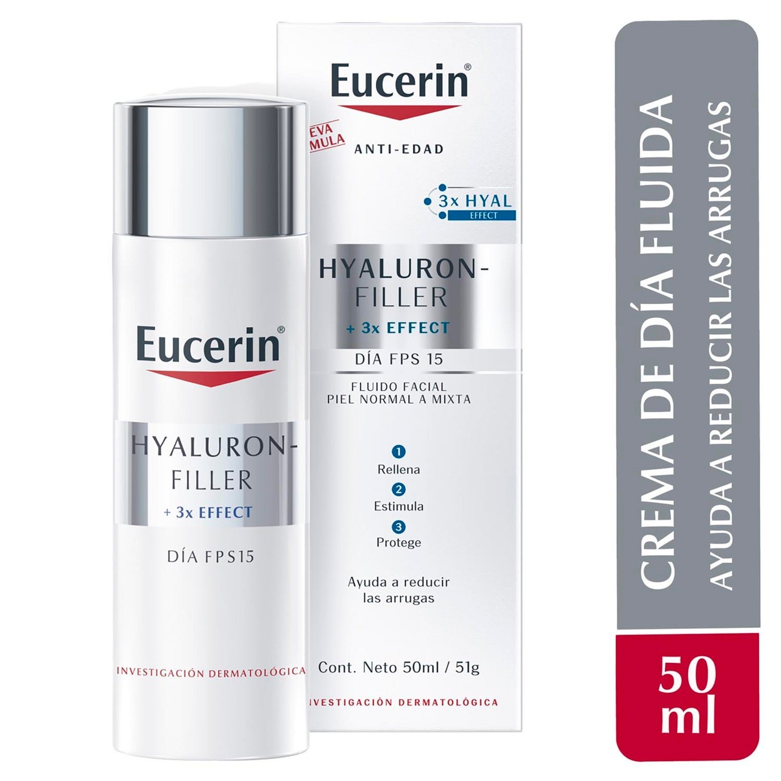 Eucerin Hyaluron-Filler 3X Effect Cream Facial Anti-Wrinkle for Combination Skin FPS15 50 ml | CMC Pharmacy Cabo Delivery in Cabo Eucerin Hyaluron-Filler 3X Effect Cream Facial Anti-Wrinkle for Combination Skin FPS15 50 ml