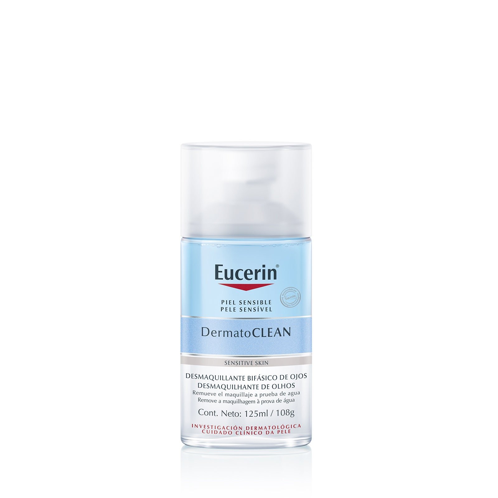 EUCERIN Dermatoclean Makeup Remover Eyes Biphasic 125 ml, Cleanser with Hyaluronic Acid | CMC Pharmacy Cabo Delivery in Cabo EUCERIN Dermatoclean Makeup Remover Eyes Biphasic 125 ml, Cleanser with Hyaluronic Acid
