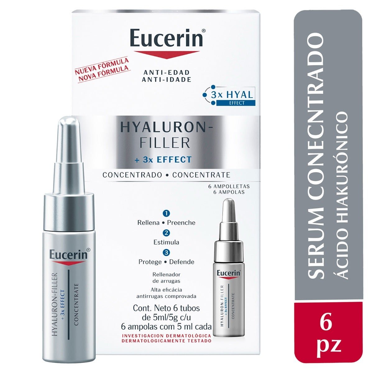 Eucerin Hyaluron-Filler + 3x Effect Anti-Aging with 6 Ampoules concentradas with Hyaluronic Acid 5ml c/u | CMC Pharmacy Cabo Delivery in Cabo Eucerin Hyaluron-Filler + 3x Effect Anti-Aging with 6 Ampoules concentradas with Hyaluronic Acid 5ml c/u