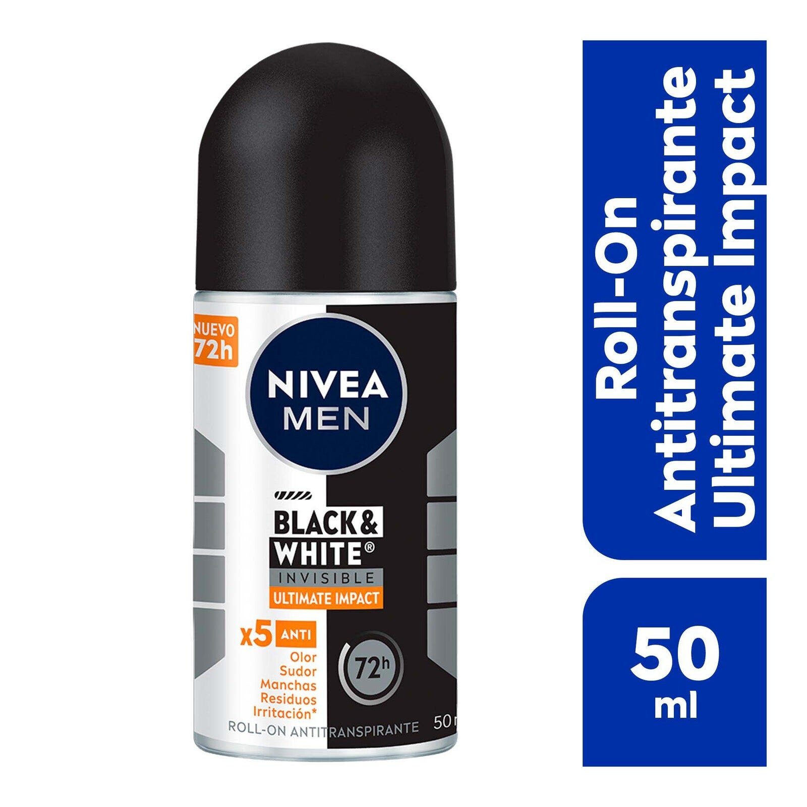Deodorant Nivea Men Black And White Invisible Roll On 50 ml | CMC Pharmacy Cabo Delivery in Cabo Deodorant Nivea Men Black And White Invisible Roll On 50 ml