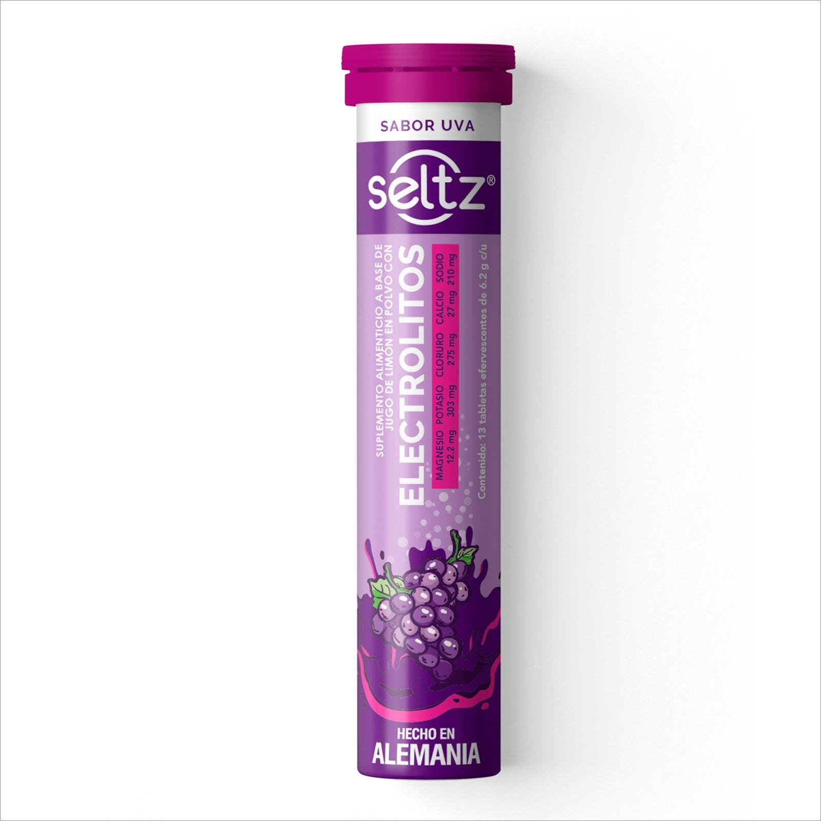 Electrolitos Seltz Flavor Grape 13 Tablets 6.2 g | CMC Pharmacy Cabo Delivery in Cabo Electrolitos Seltz Flavor Grape 13 Tablets 6.2 g
