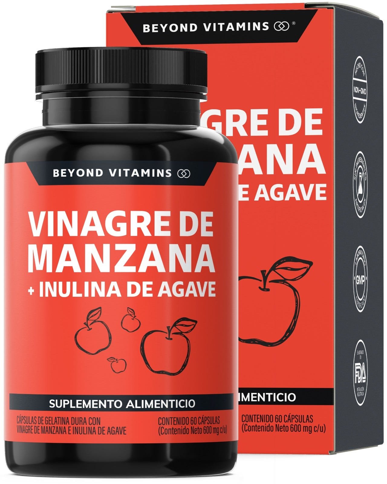 Beyond Vitamins Apple Cider Vinegar Apple Cider Vinegar & Inulina Agave, 500 mg + 100 mg, 60 Capsules | CMC Pharmacy Cabo Delivery in Cabo Beyond Vitamins Apple Cider Vinegar Apple Cider Vinegar & Inulina Agave, 500 mg + 100 mg, 60 Capsules