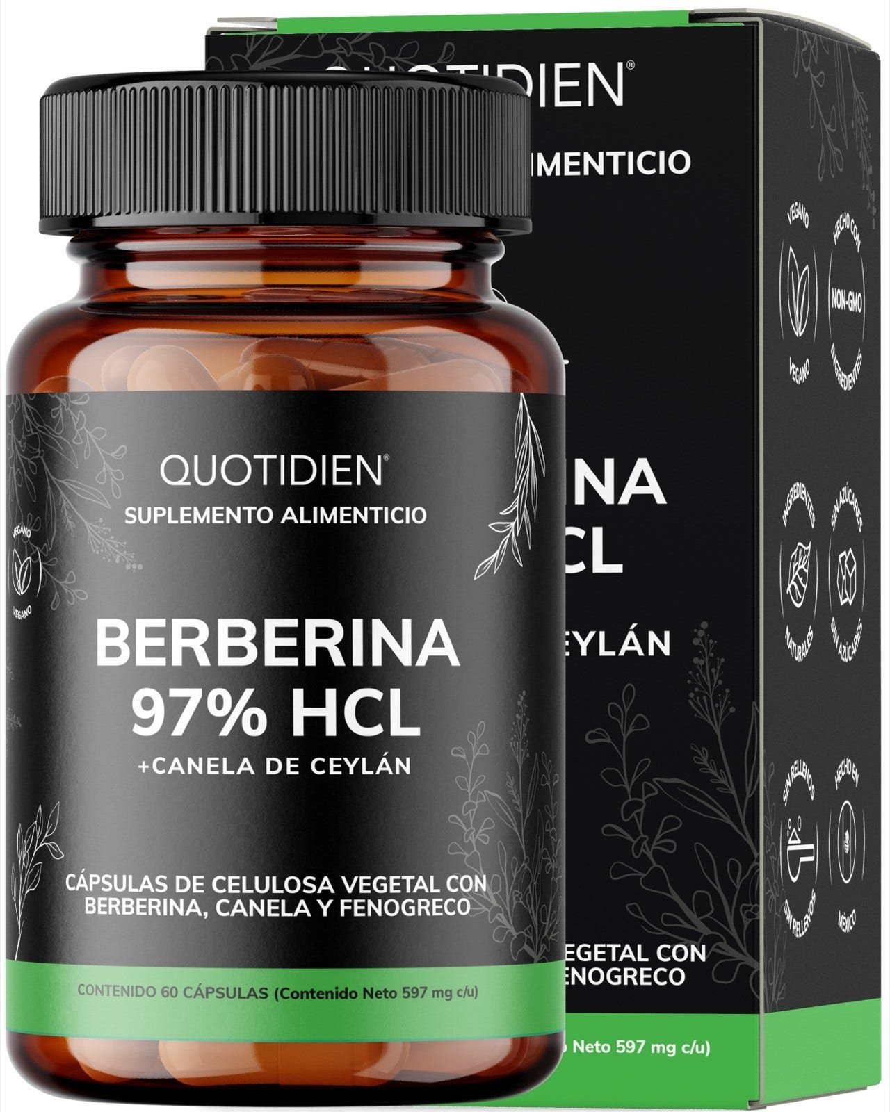 Quotidien Berberina HCL 97% (Berberine) with Canela, Fenogreco & Turmeric 95% - 60 Capsules Veganas | CMC Pharmacy Cabo Delivery in Cabo Quotidien Berberina HCL 97% (Berberine) with Canela, Fenogreco & Turmeric 95% - 60 Capsules Veganas
