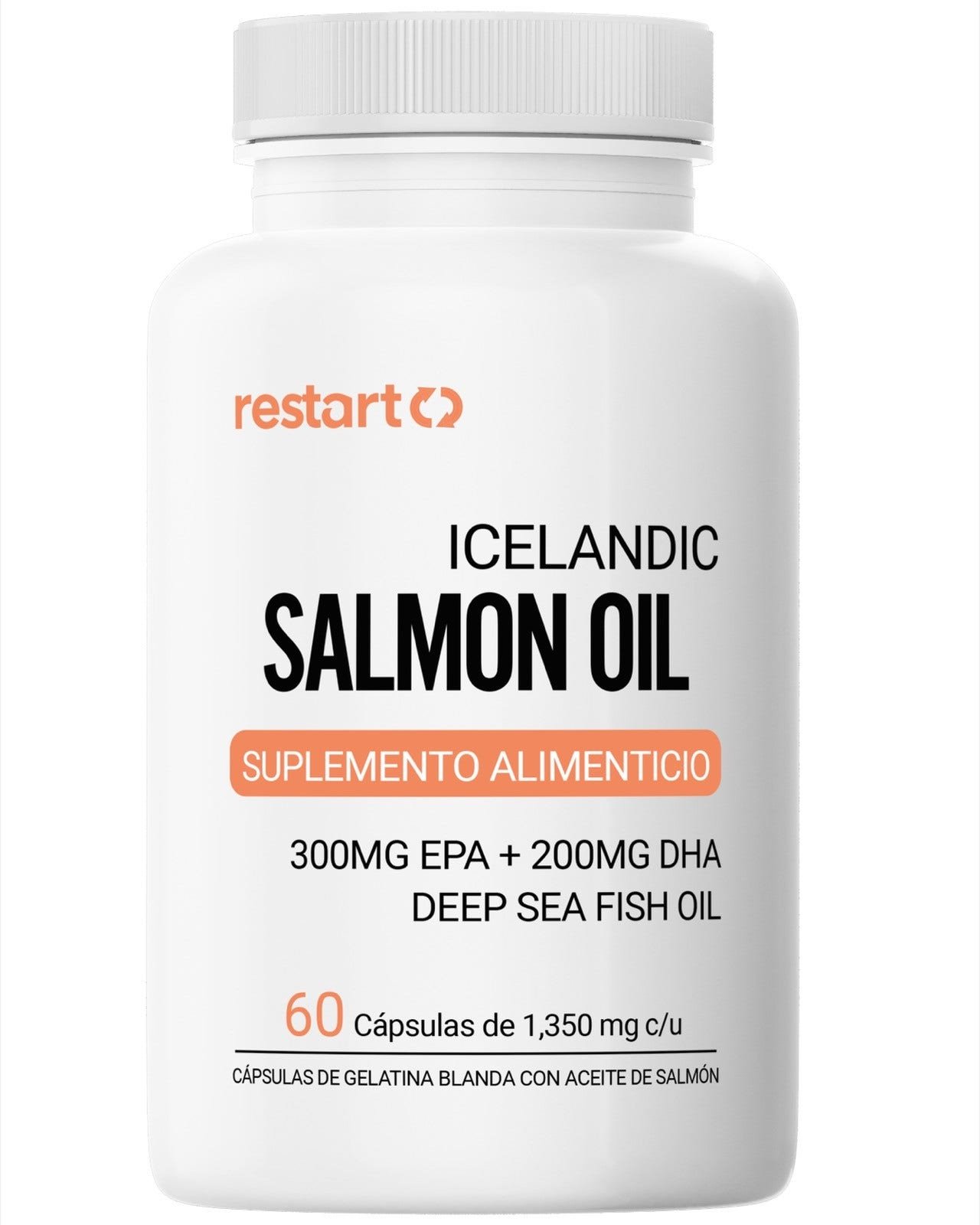 Restart Icelandic Oil Salmon Omega 3 1000 Mg 300 Mg EPA 200 Mg DHA 60 Capsules Softgel | CMC Pharmacy Cabo Delivery in Cabo Restart Icelandic Oil Salmon Omega 3 1000 Mg 300 Mg EPA 200 Mg DHA 60 Capsules Softgel