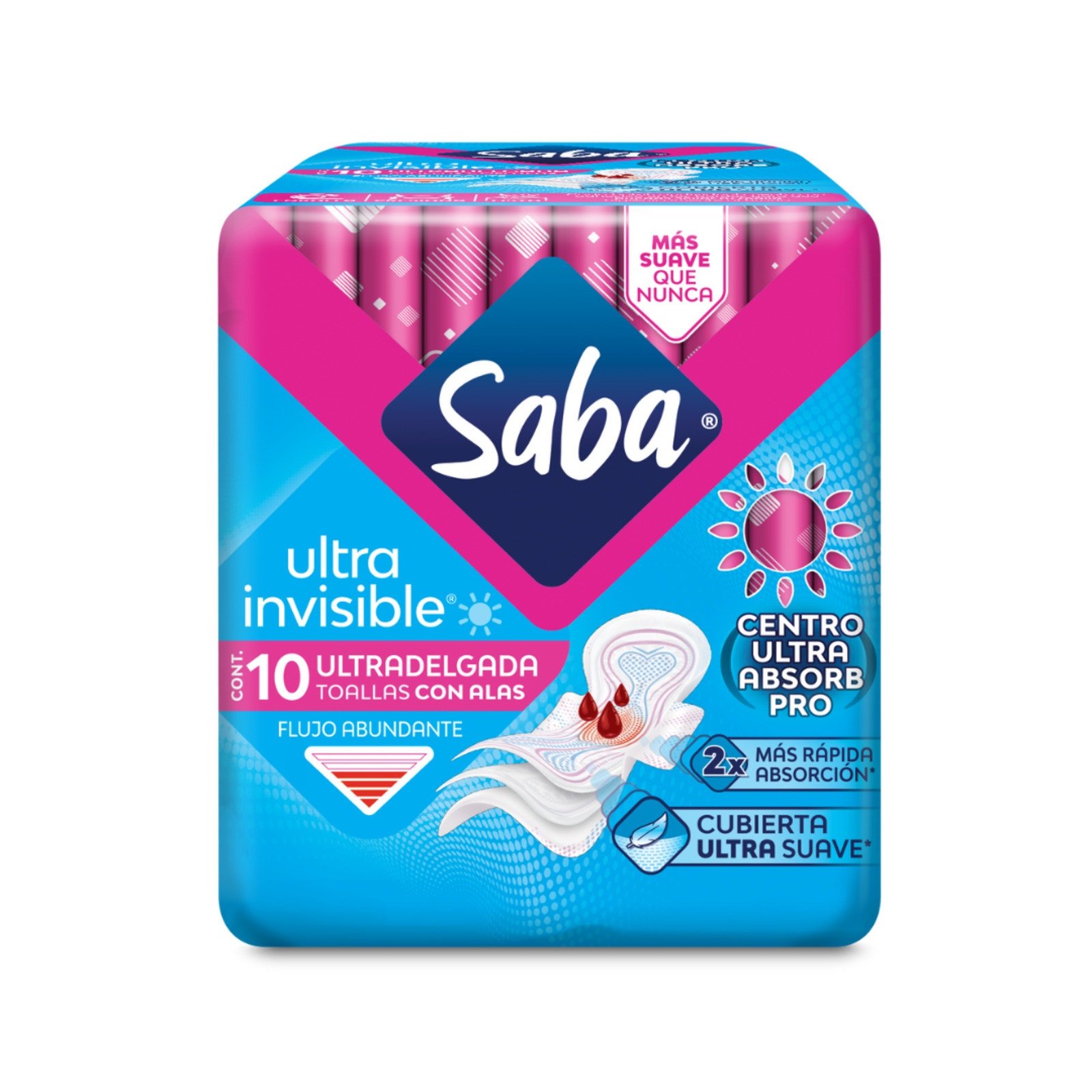 Sanitary Pads Saba Ultra invisible with Alas 10 Pieces | CMC Pharmacy Cabo Delivery in Cabo Sanitary Pads Saba Ultra invisible with Alas 10 Pieces