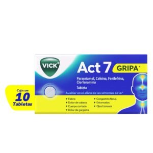 Vick Act7 in Tablets for Relief 7 síntomas Cold & Flu 10 Tablets