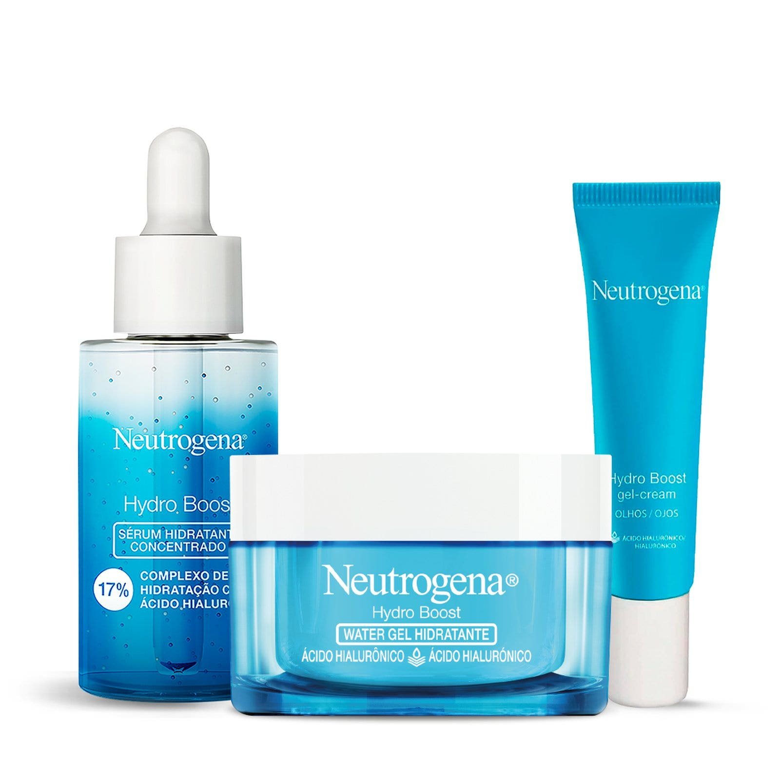 Neutrogena Pack Rutina Facil Hydroboost Hyaluronic Acid Water Gel 50 g + Serum + Cream Eyes | CMC Pharmacy Cabo Delivery in Cabo Neutrogena Pack Rutina Facil Hydroboost Hyaluronic Acid Water Gel 50 g + Serum + Cream Eyes