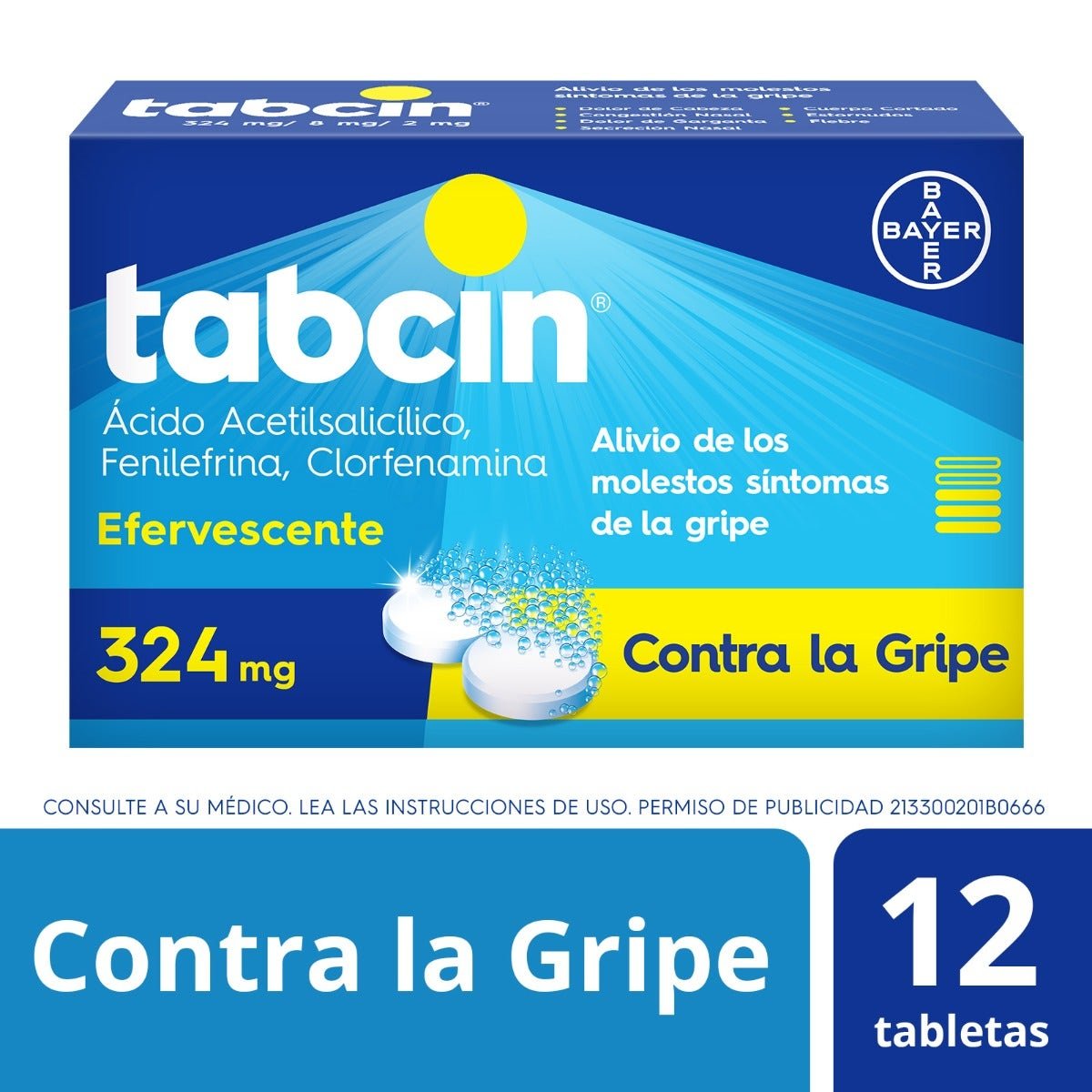 Tabcin Efervescente Relief Síntomas Gripe 12 Tablets 324 g | CMC Pharmacy Cabo Delivery in Cabo Tabcin Efervescente Relief Síntomas Gripe 12 Tablets 324 g