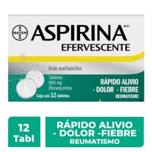 Aspirina Efervescente Analgesic for Pain Cabezay Fever 12 Tablets 500 mg