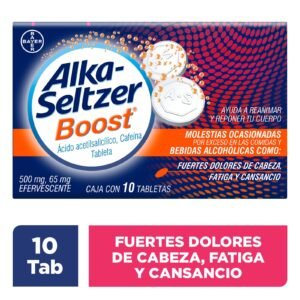 Alka Seltzer Boost Pain Head, Fatiga, Cansancio, Cruda & Malestar Estomacal Box with 10 Tablets Efervescentes