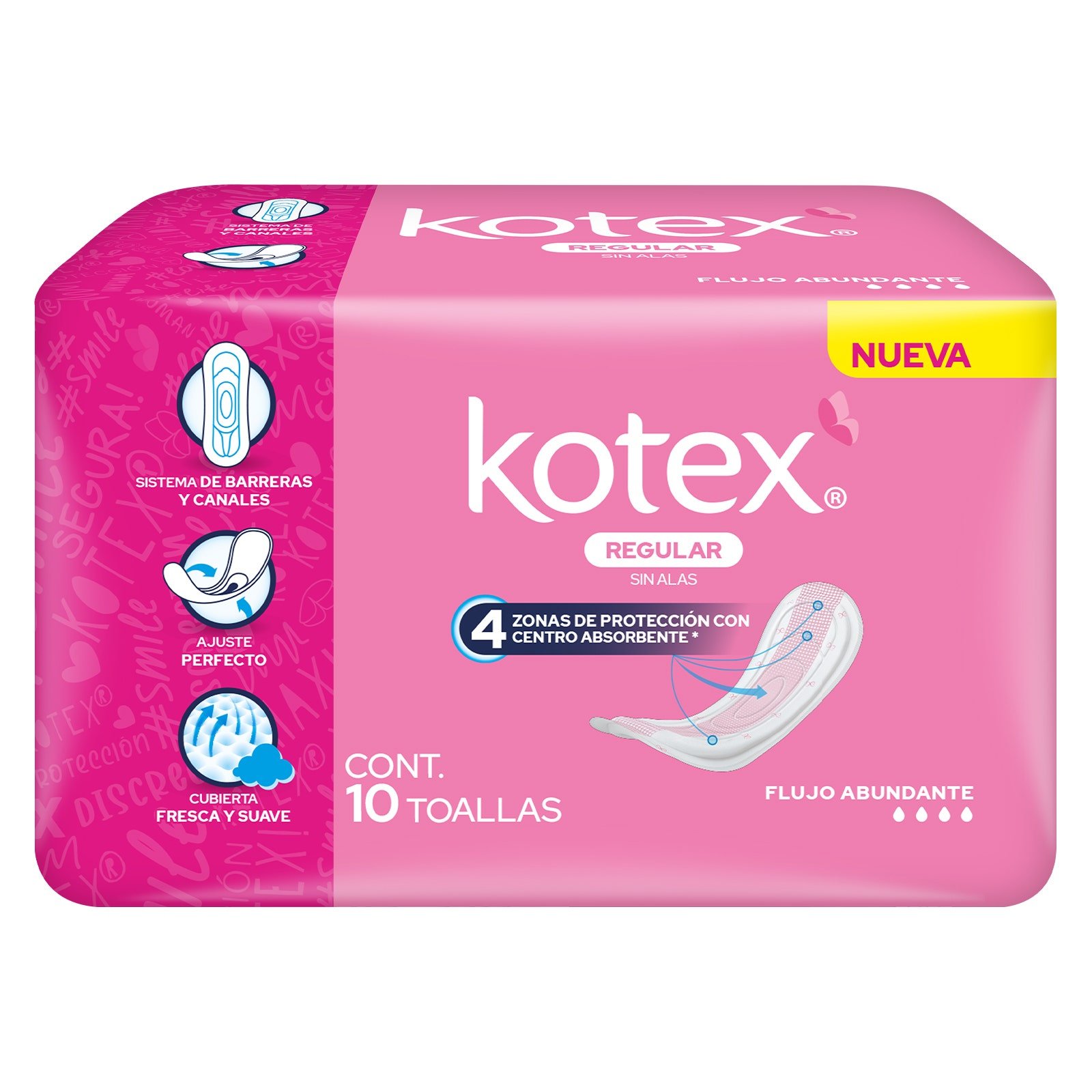 Sanitary Pads Kotex Regular without Alas 10 pcs | CMC Pharmacy Cabo Delivery in Cabo Sanitary Pads Kotex Regular without Alas 10 pcs