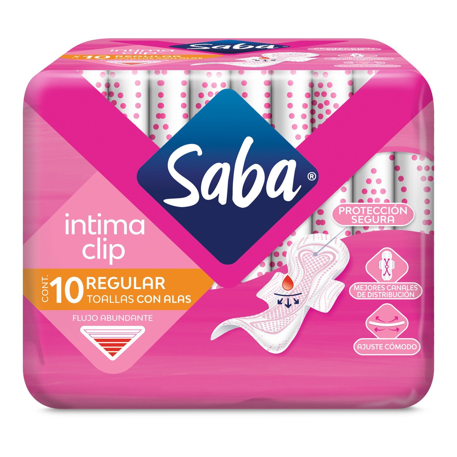 Sanitary Pads Saba Intimate Clip Regular with Alas 10 Pieces | CMC Pharmacy Cabo Delivery in Cabo Sanitary Pads Saba Intimate Clip Regular with Alas 10 Pieces