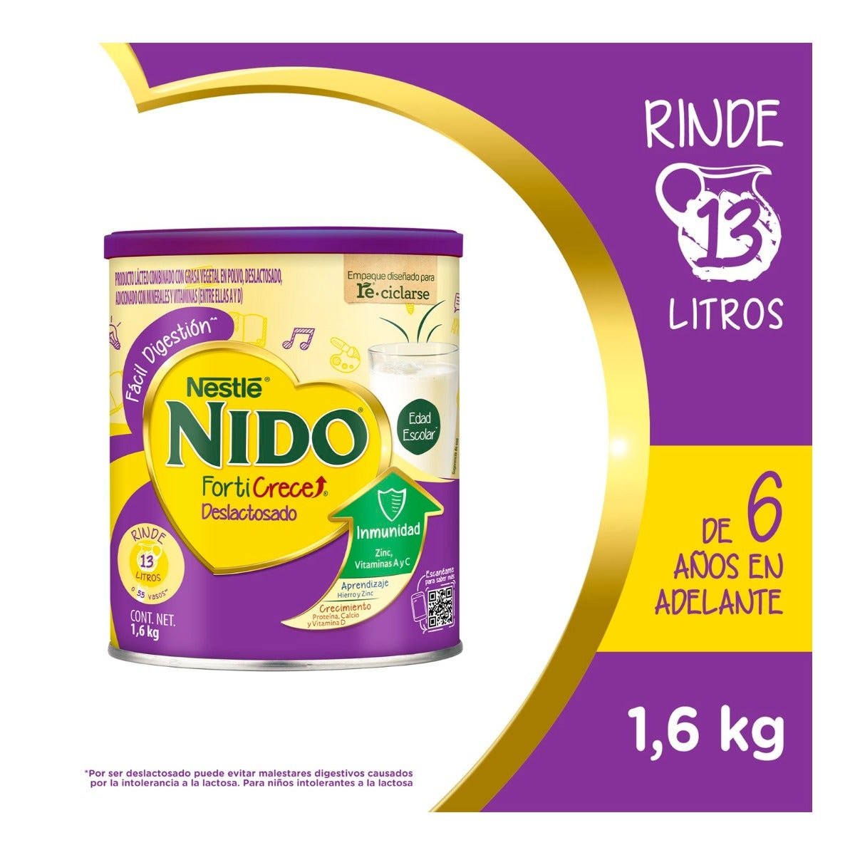 NIDO Forticrece Powdered Milk Lactose-Free Can 1.6 kg | CMC Pharmacy Cabo Delivery in Cabo NIDO Forticrece Powdered Milk Lactose-Free Can 1.6 kg