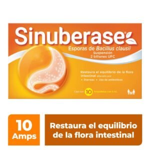 Sinuberase Probiotics in Suspension 2 Billion CFU 10 Ampoules. Restores Equilibrio Flora Intestinal Alterado por Diarrhea o Use Antiobióticos