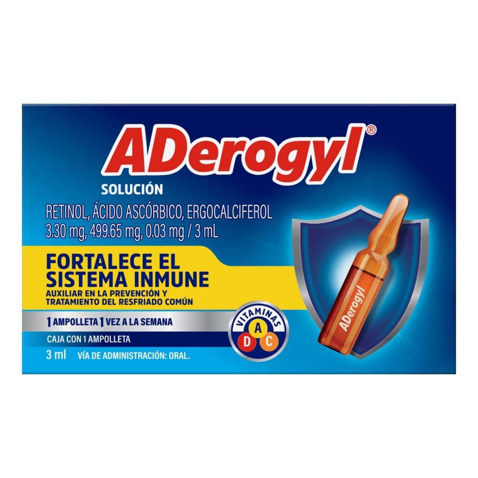 ADerogyl Multivitamin 1 Ampolleta 3 ml. with Vitamins A, C & D, Strengthens Immune System & Refuerza tus Immune Defenses | CMC Pharmacy Cabo Delivery in Cabo ADerogyl Multivitamin 1 Ampolleta 3 ml. with Vitamins A, C & D, Strengthens Immune System & Refuerza tus Immune Defenses