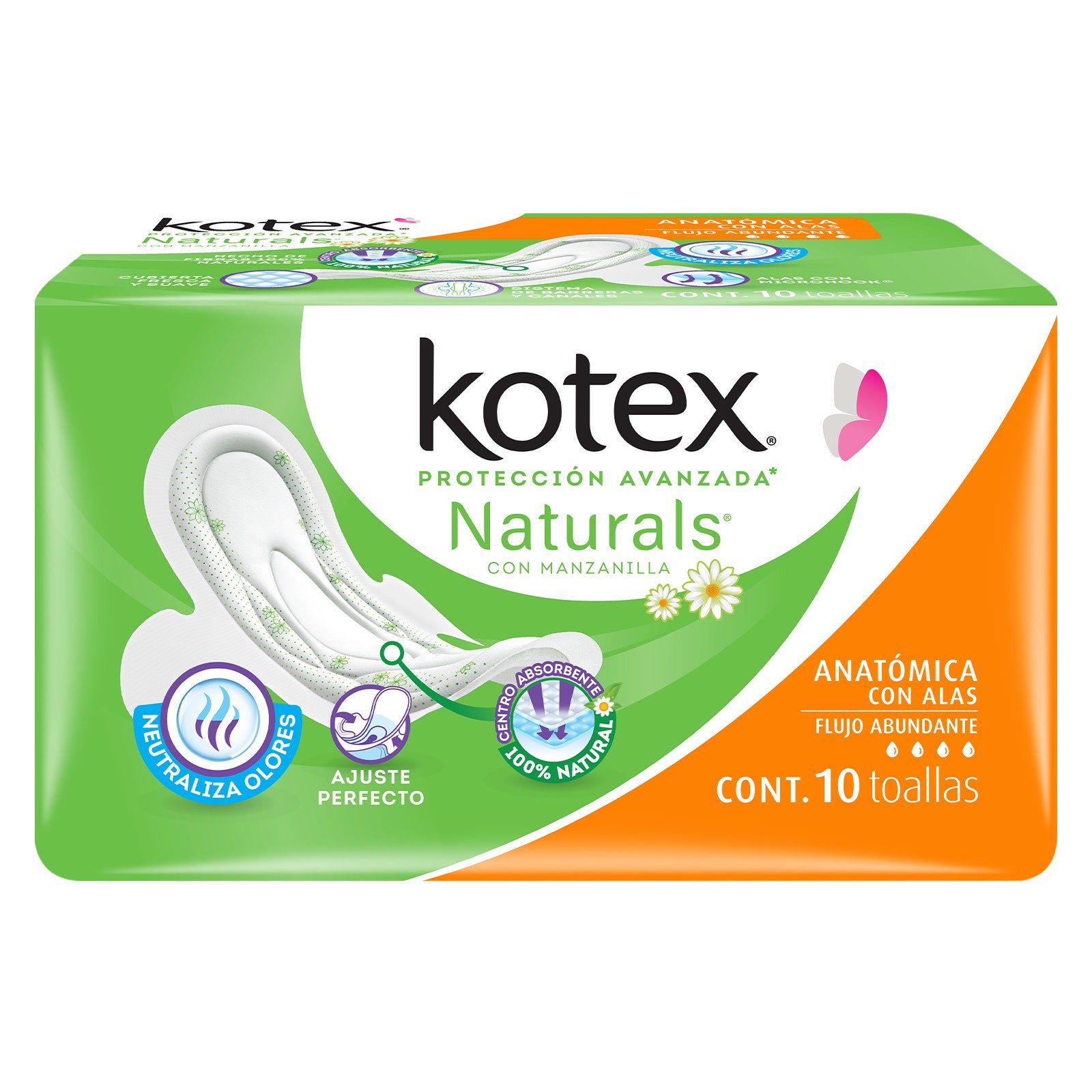 Sanitary Pads Kotex Naturals Chamomile with Alas 10 pcs | CMC Pharmacy Cabo Delivery in Cabo Sanitary Pads Kotex Naturals Chamomile with Alas 10 pcs