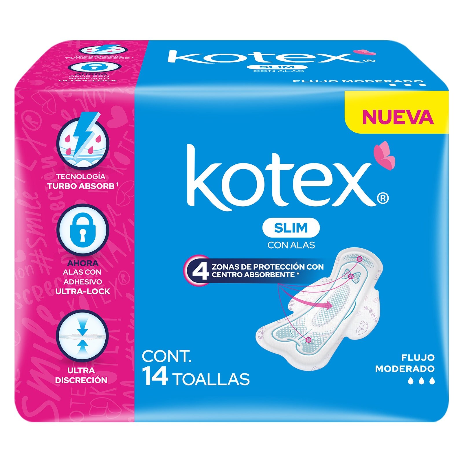Sanitary Pads Kotex Ultradelgada with Alas 14 Pieces | CMC Pharmacy Cabo Delivery in Cabo Sanitary Pads Kotex Ultradelgada with Alas 14 Pieces