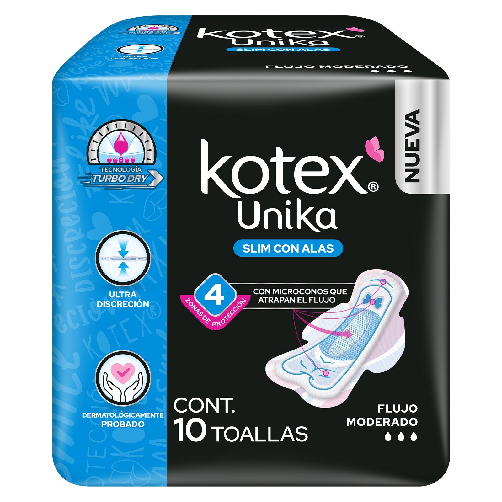 Sanitary Pads Unika By Kotex Ultradelgada with Alas 10 Pieces | CMC Pharmacy Cabo Delivery in Cabo Sanitary Pads Unika By Kotex Ultradelgada with Alas 10 Pieces