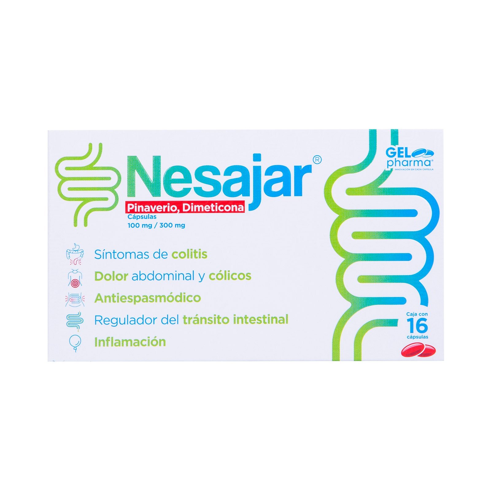 Nesajar Pinaverio/Dimeticona 16 Capsules | CMC Pharmacy Cabo Delivery in Cabo Nesajar Pinaverio/Dimeticona 16 Capsules
