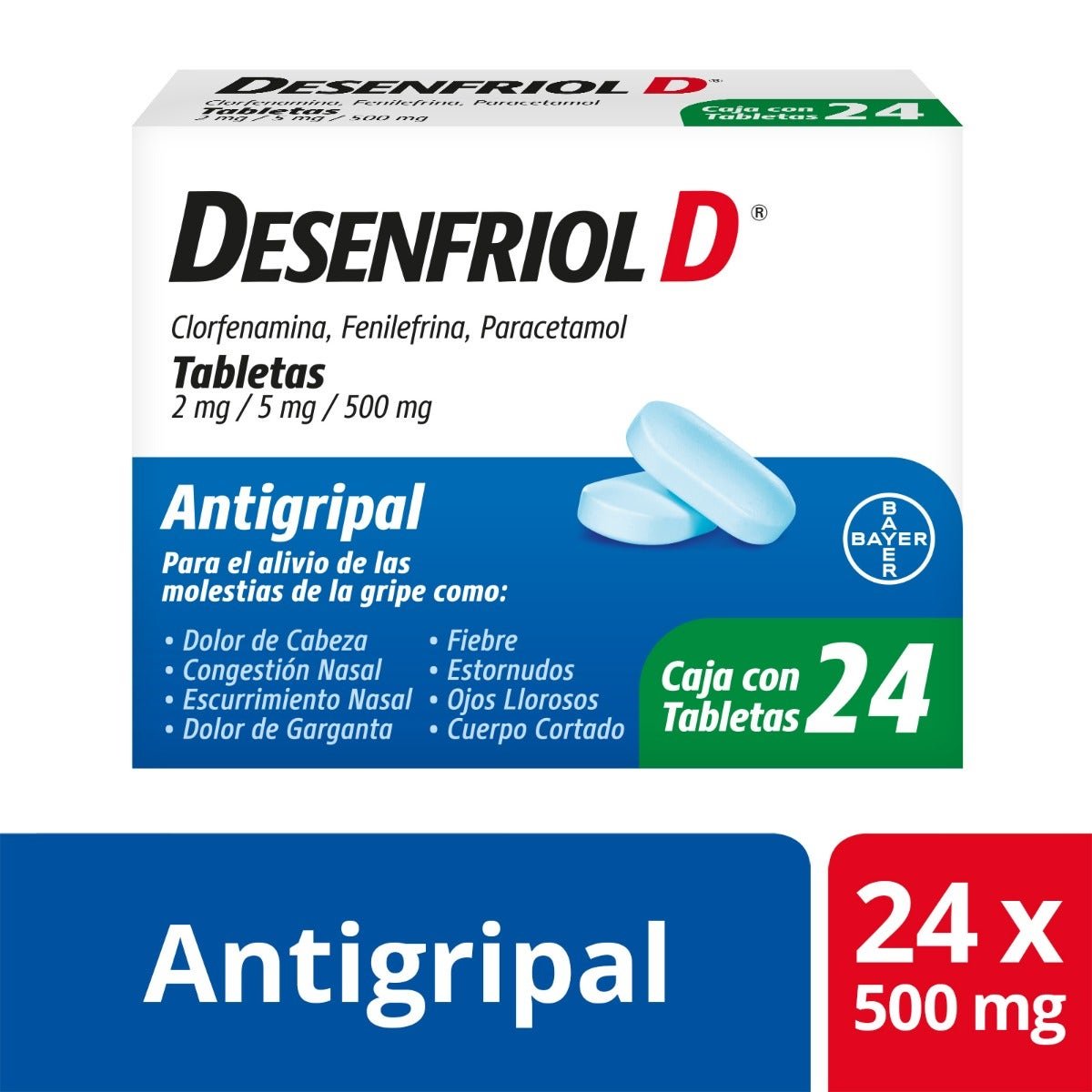 Desenfriol D Antigripal Paracetamol Box with 24 Tablets 500 mg | CMC Pharmacy Cabo Delivery in Cabo Desenfriol D Antigripal Paracetamol Box with 24 Tablets 500 mg