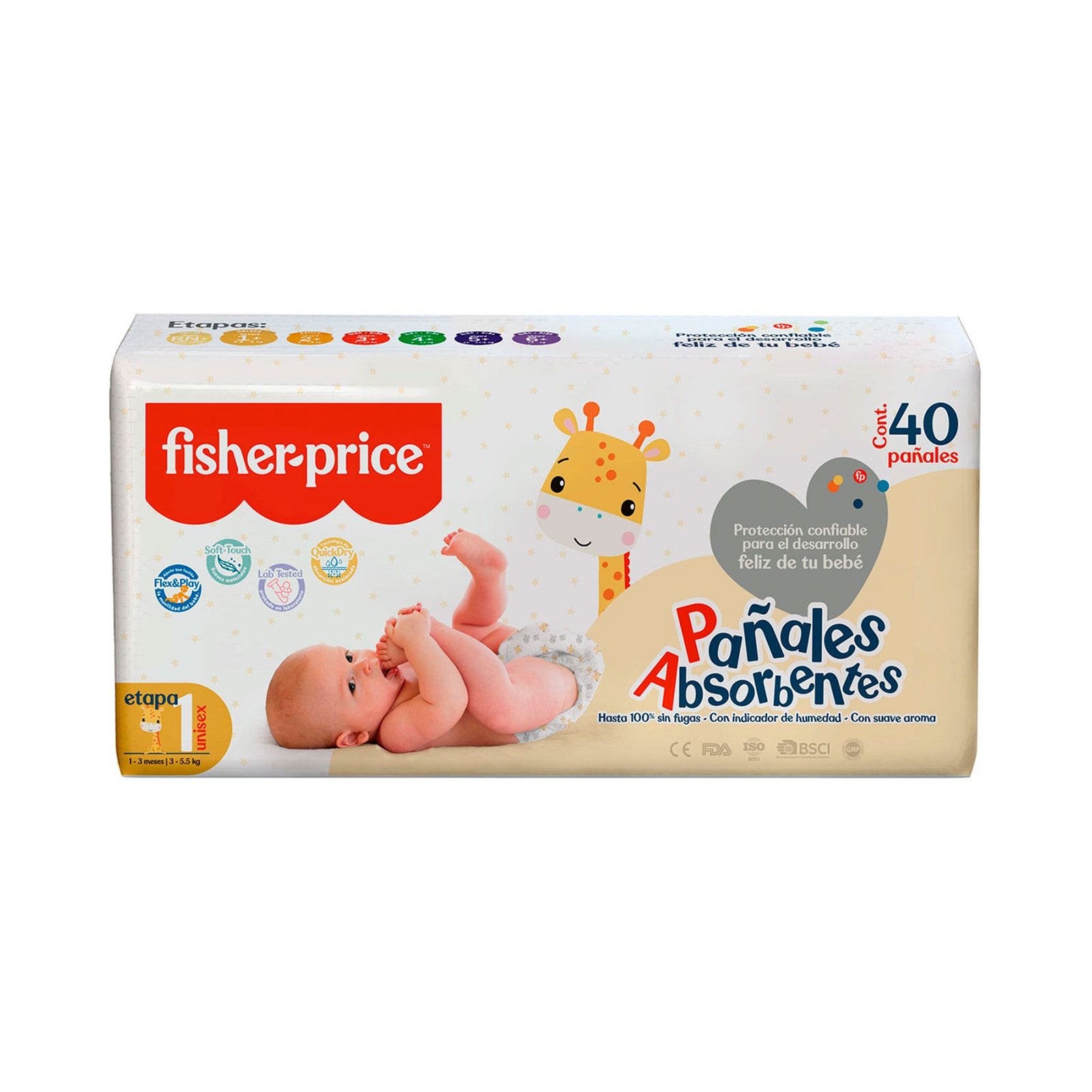 DIAPER FISHER PRICE Stage 1 Unisex 40 Pieces | CMC Pharmacy Cabo Delivery in Cabo DIAPER FISHER PRICE Stage 1 Unisex 40 Pieces