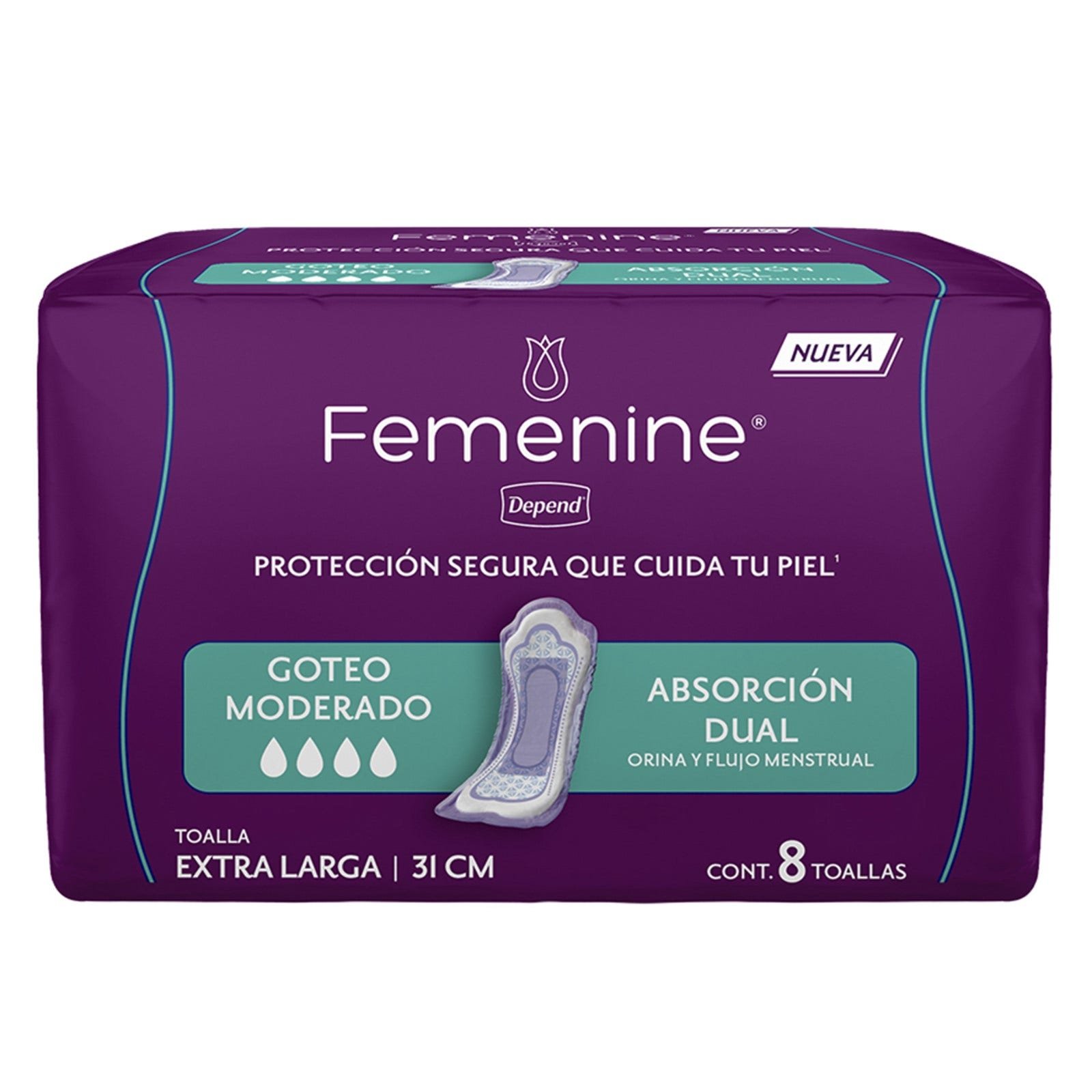 Femenine Depend Toalla Extra Long 8 Pieces | CMC Pharmacy Cabo Delivery in Cabo Femenine Depend Toalla Extra Long 8 Pieces