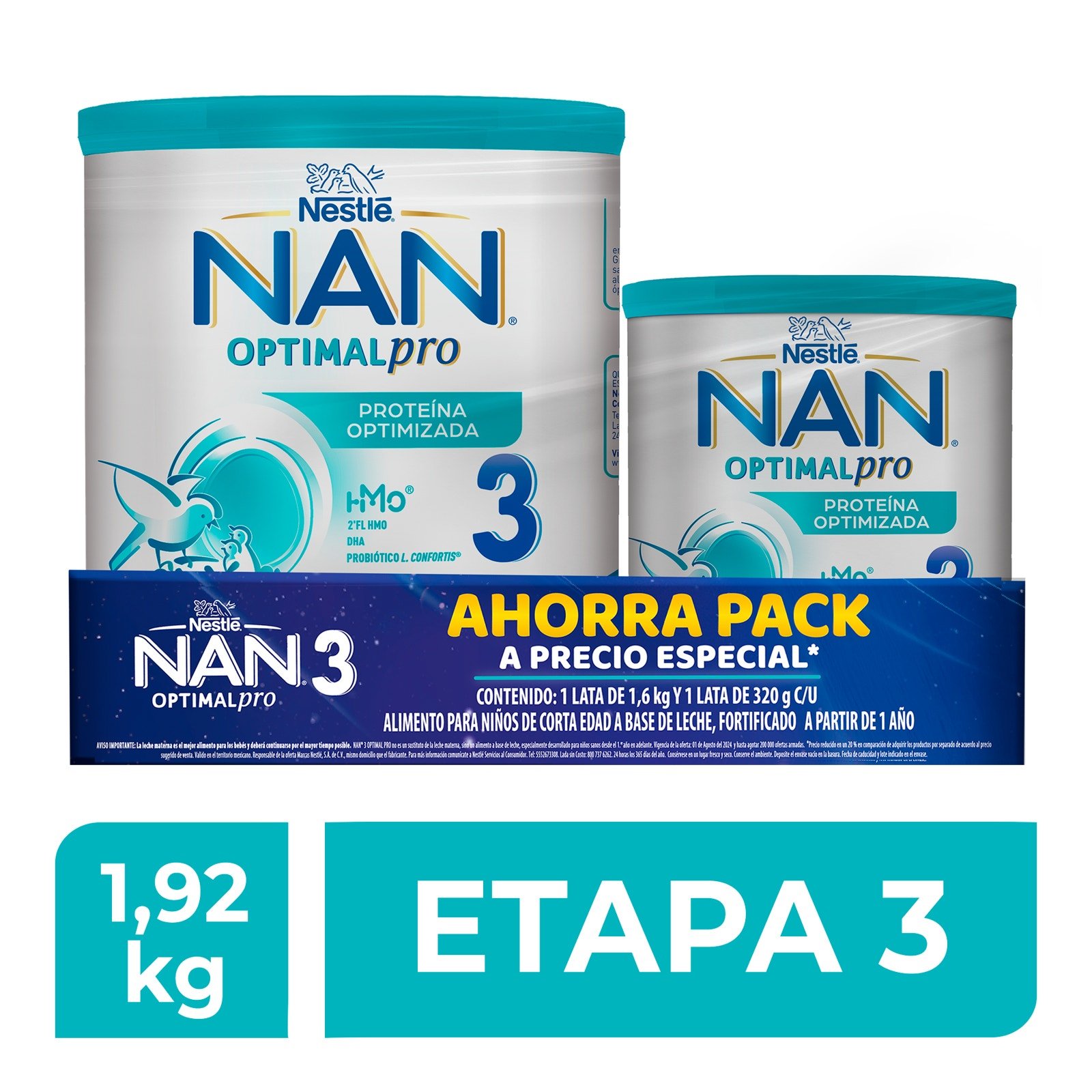 Food for Kids NAN 3 Optimal Pro 1 a 2 Years 1 Pack 1 Can 1.6kg + 1 Can 320g c/u | CMC Pharmacy Cabo Delivery in Cabo Food for Kids NAN 3 Optimal Pro 1 a 2 Years 1 Pack 1 Can 1.6kg + 1 Can 320g c/u