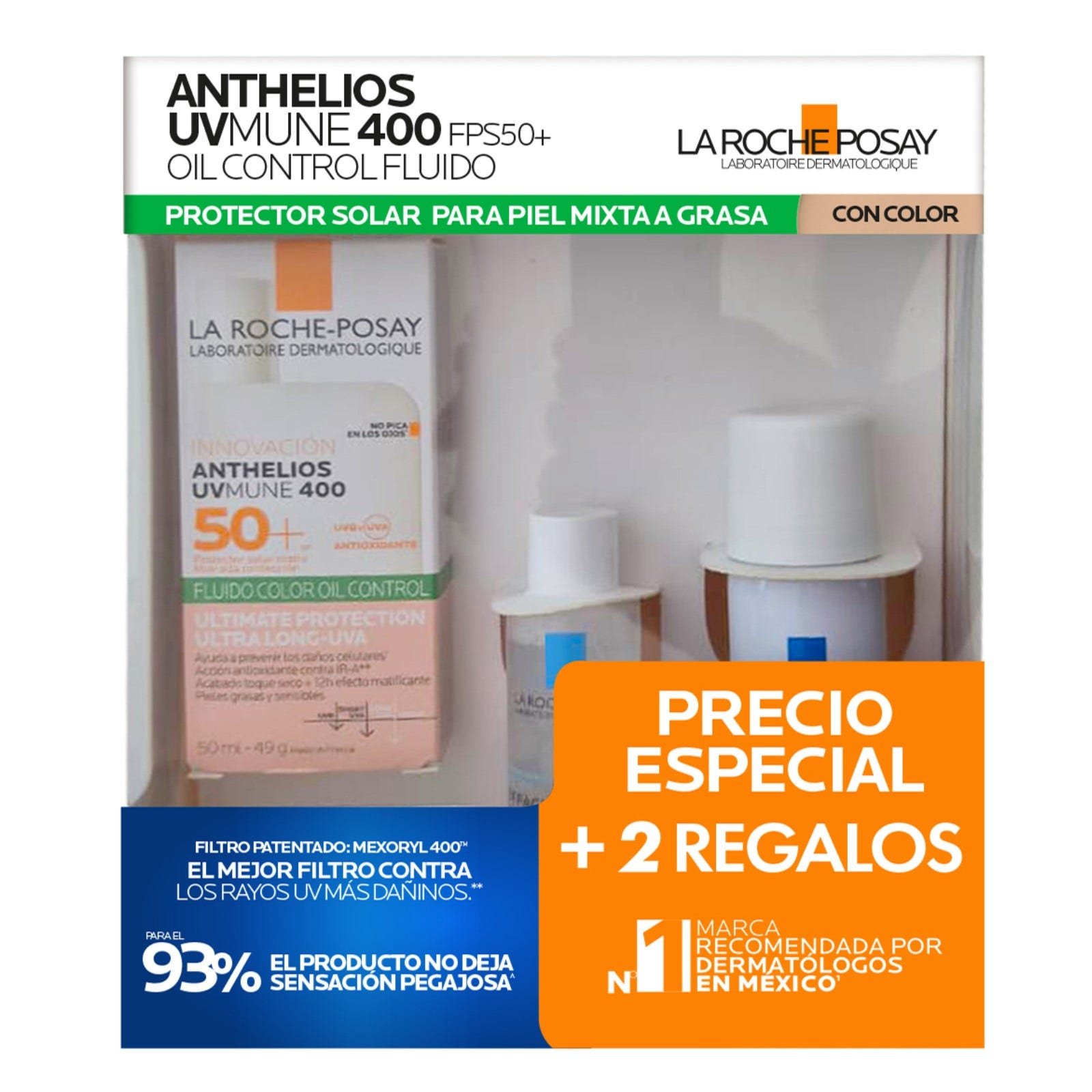 La Roche Posay Pack Anthelios UVMune Fluido Oil Control with Shade + 2 regalos: Water Termal & Micellar Water Effaclar | CMC Pharmacy Cabo Delivery in Cabo La Roche Posay Pack Anthelios UVMune Fluido Oil Control with Shade + 2 regalos: Water Termal & Micellar Water Effaclar
