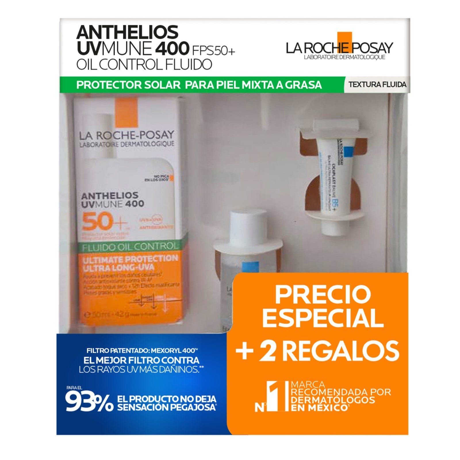 La Roche Posay Pack Anthelios UVMune 400 Fluido Oil Control + 2 regalos: Effaclar Duo+ Serum & Micellar Water | CMC Pharmacy Cabo Delivery in Cabo La Roche Posay Pack Anthelios UVMune 400 Fluido Oil Control + 2 regalos: Effaclar Duo+ Serum & Micellar Water