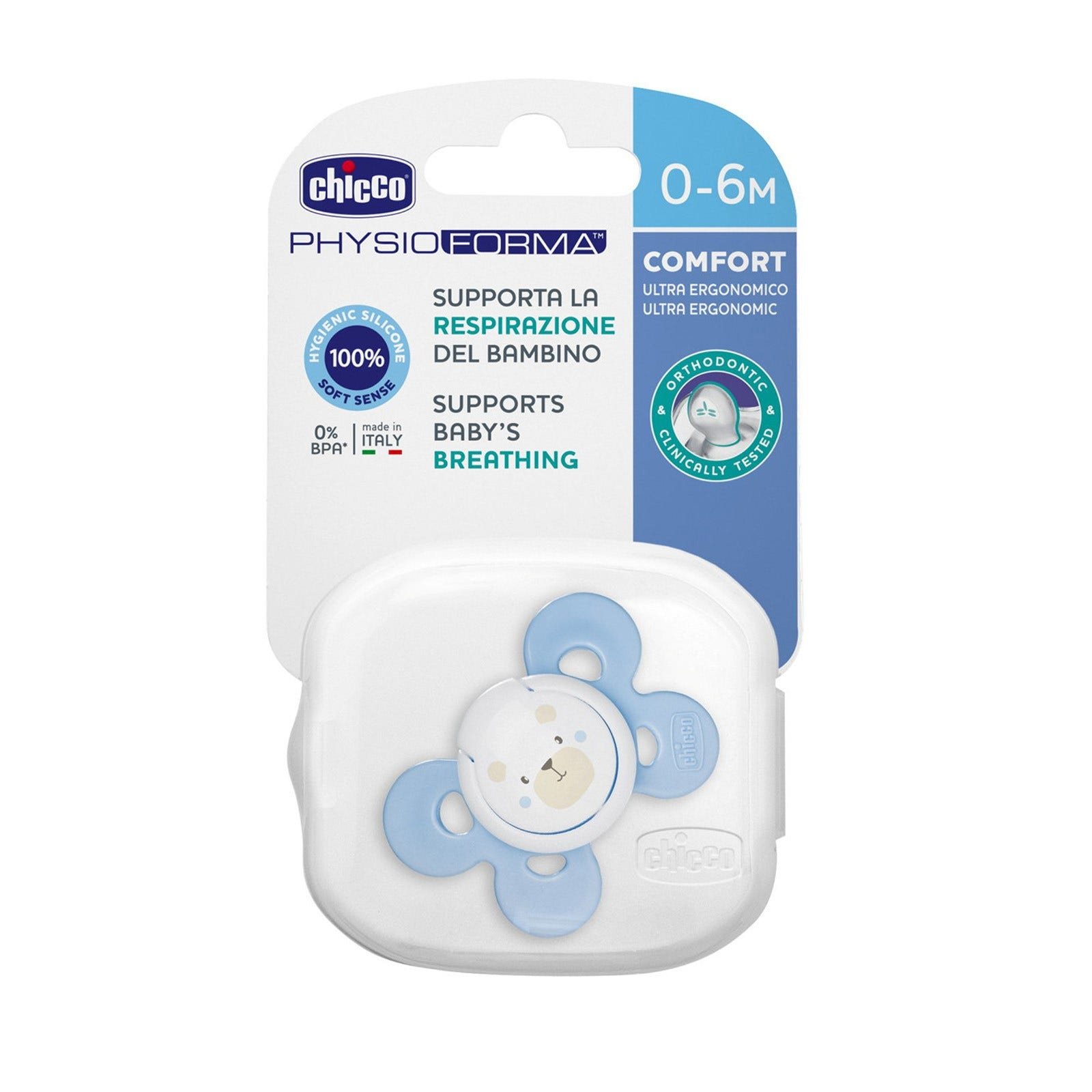 Chicco Pacifier Chicco Physio Confort Blue c/1pz | CMC Pharmacy Cabo Delivery in Cabo Chicco Pacifier Chicco Physio Confort Blue c/1pz