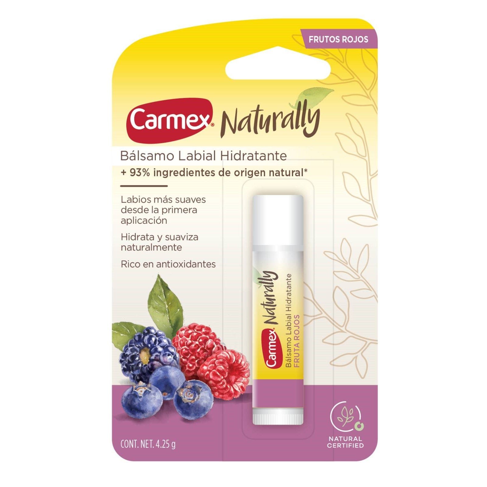 Protector Lips Carmex Naturally Frutos Rojos 4.25Gr.Barra | CMC Pharmacy Cabo Delivery in Cabo Protector Lips Carmex Naturally Frutos Rojos 4.25Gr.Barra