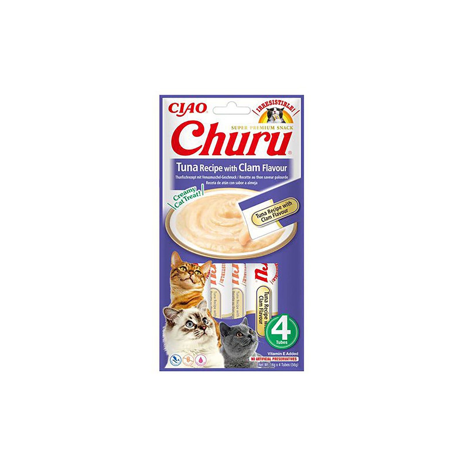INABA CHURU Premio Cat Tuna Flavor & Almejas 4 tubos | CMC Pharmacy Cabo Delivery in Cabo INABA CHURU Premio Cat Tuna Flavor & Almejas 4 tubos