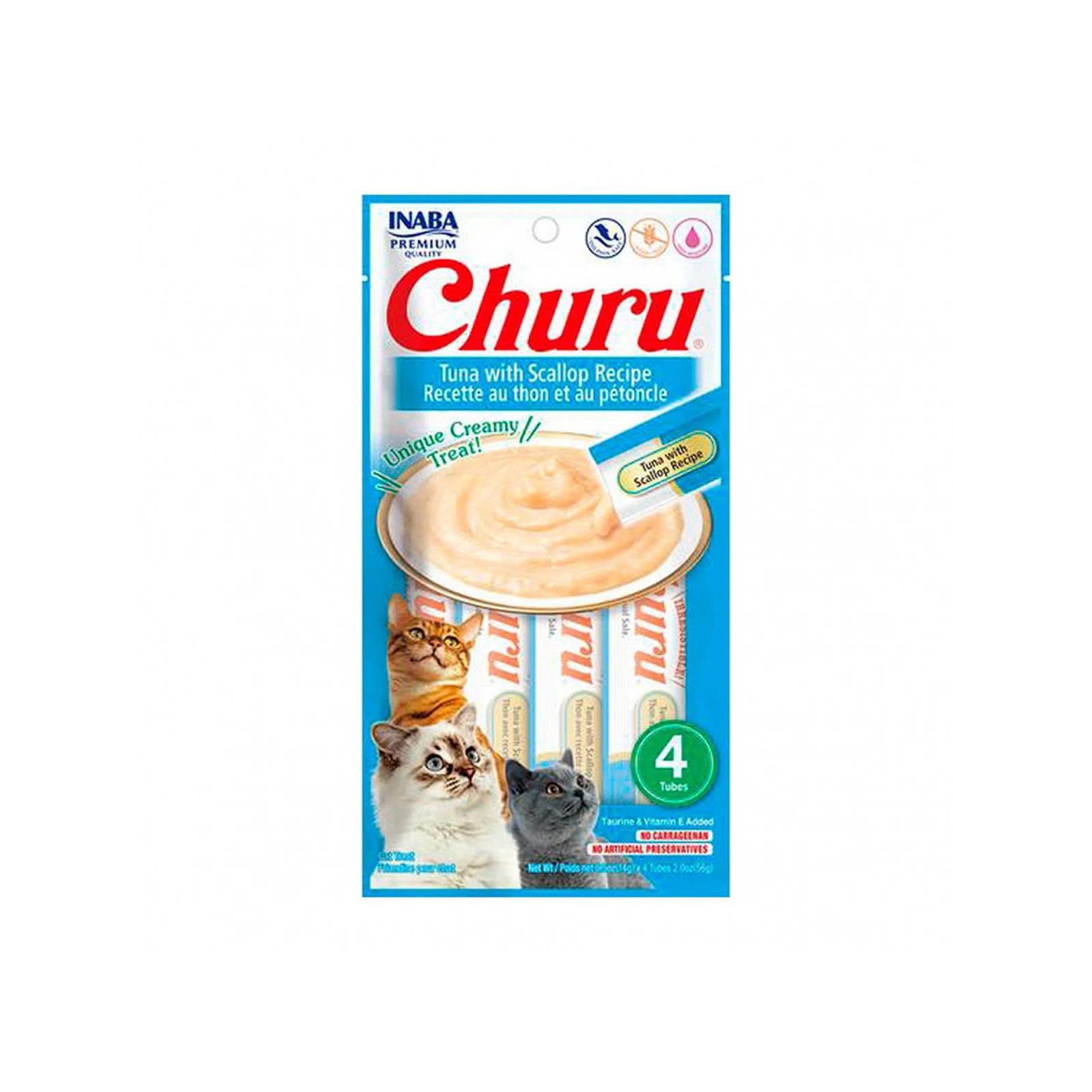 INABA CHURU Premio Cat Tuna Flavor & Vieira 4 tubos (14g c/u) | CMC Pharmacy Cabo Delivery in Cabo INABA CHURU Premio Cat Tuna Flavor & Vieira 4 tubos (14g c/u)