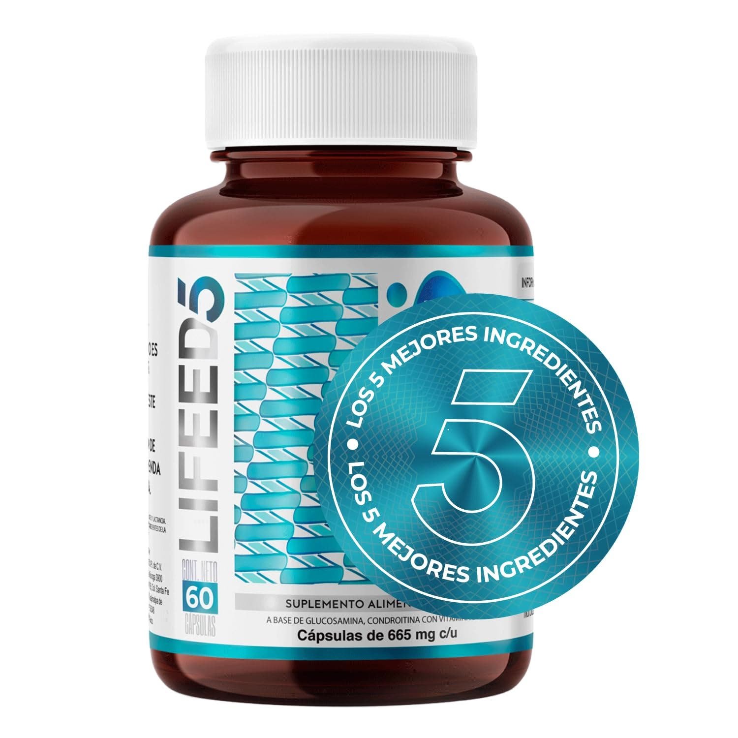 LIFEED 5 Glucosamina + Condroitina | Collagen, Calcium, Vitamin D | 60 Capsules | CMC Pharmacy Cabo Delivery in Cabo LIFEED 5 Glucosamina + Condroitina | Collagen, Calcium, Vitamin D | 60 Capsules