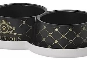 Plate Dog 2x350ml Cat Double Anti-hormiga Luxury Black Black