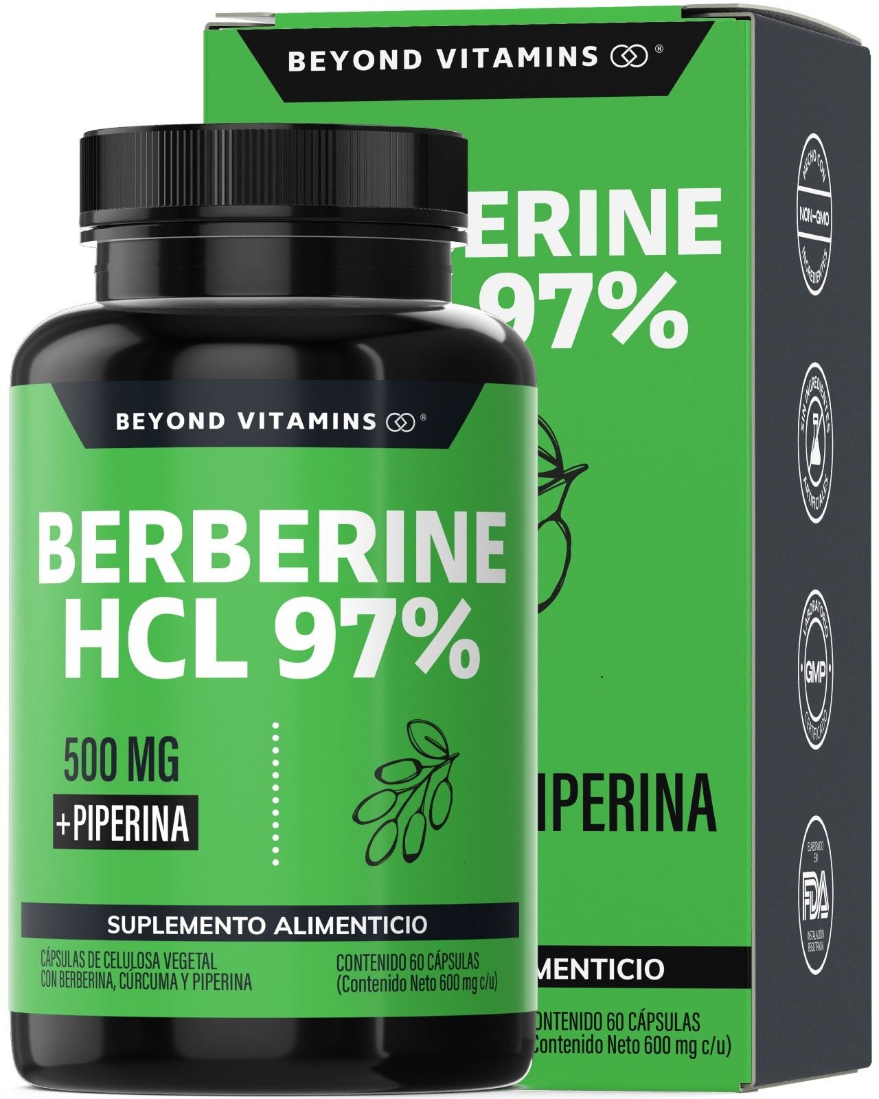 Beyond Vitamins Berberine HCL 97% 500mg Berberina Clorhidrato with Piperine 95% and Turmeric, 60 Capsules | CMC Pharmacy Cabo Delivery in Cabo Beyond Vitamins Berberine HCL 97% 500mg Berberina Clorhidrato with Piperine 95% and Turmeric, 60 Capsules